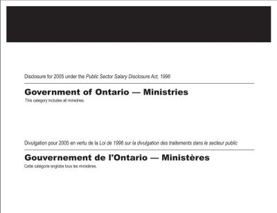 Image of the cover of publication titled  2006 Public Sector Salary Disclosure (Disclosure for 2005): Government of Ontario Ministries