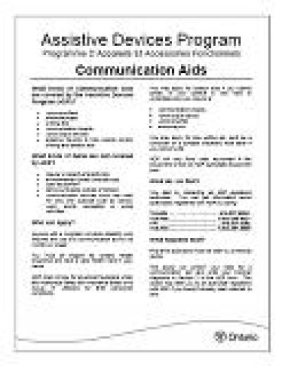 Image of the cover of publication titled  Assistive Devices Program: Communication Aids