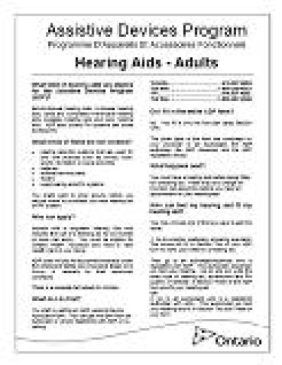 Image of the cover of publication titled  Assistive Devices Program: Hearing Aids