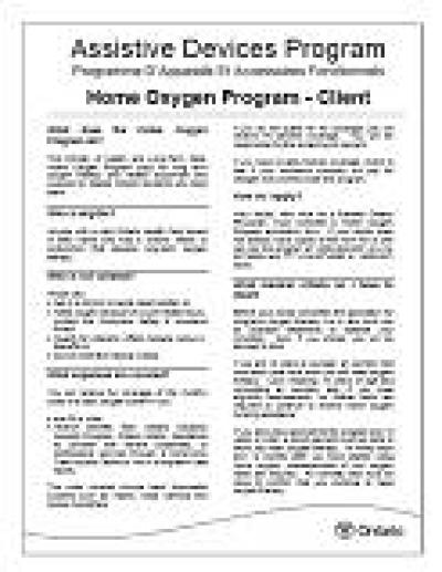 Image of the cover of publication titled  Assistive Devices Program: Home Oxygen Program - Client