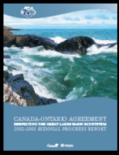 Image of the cover of publication titled  Canada-Ontario Agreement - Respecting The Great Lakes Basin Ecosystem: 2002 - 2003 Biennial Progress Report