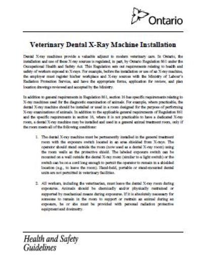 Image of the cover of publication titled  Veterinary Dental X-Ray Machine Installation; July 2012