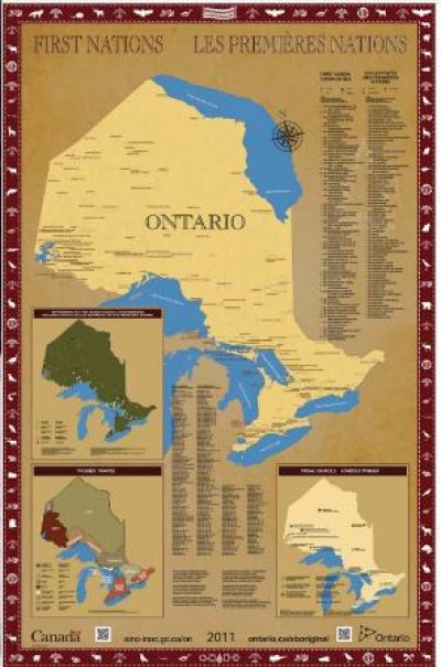 Image of the cover of publication titled  First Nations in Ontario Map 2012