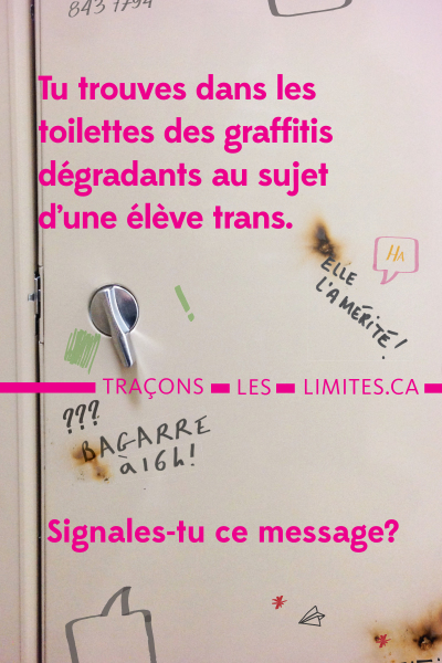 Image de la couverture de la publication intitulée 37 - Tu trouves dans les toilettes des graffitis dégradants au sujet d