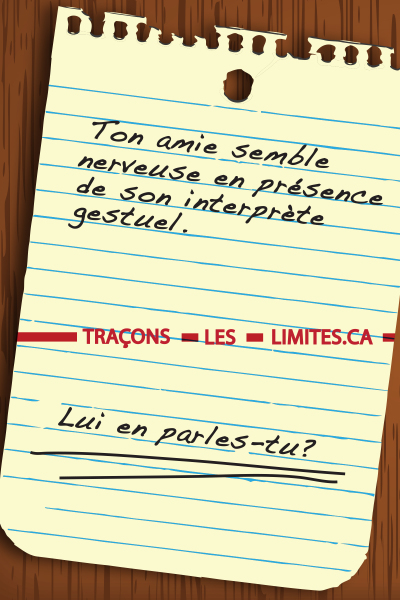 Image de la couverture de la publication intitulée 45 - Ton amie semble nerveuse en présence de son interprète gestuel