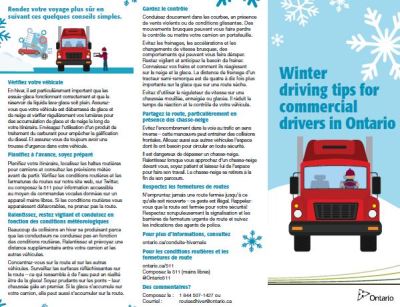 Image of the cover of publication titled  Winter driving tips for commercial drivers in Ontario