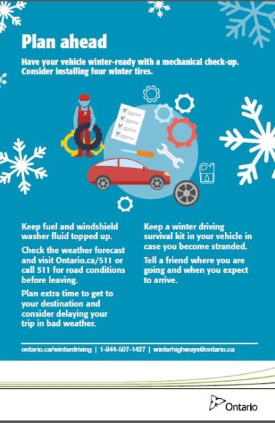 Image of the cover of publication titled  Plan Ahead (Vehicle Winter Readiness) Information Card