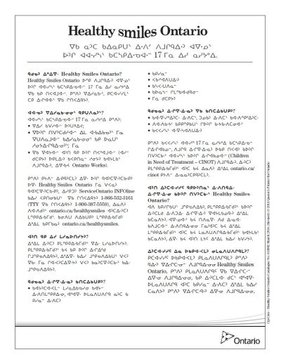 Image of the cover of publication titled  HSO Public Fact Sheet (Oji-Cree Syllabics)