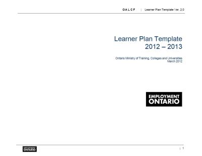 Image of the cover of publication titled  Learner Plan Template 2012-2013