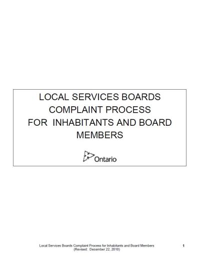 Image of the cover of publication titled  Local Services Boards Complaint Process for Inhabitants and Board Members