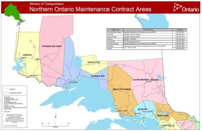 Image of the cover of publication titled  Northern Ontario Maintenance Contract Areas