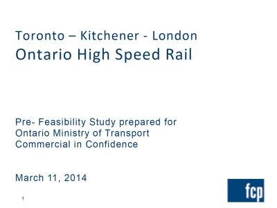 Image of the cover of publication titled  Toronto - Kitchener - London Ontario High Speed Rail