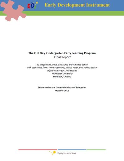 Image of the cover of publication titled  The Full Day Kindergarten Early Learning Program Final Report