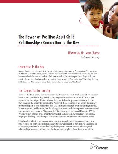 Image of the cover of publication titled  The Power of Positive Adult Child Relationships: Connection Is the Key