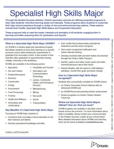 Image of the cover of publication titled  Specialist High Skills Major