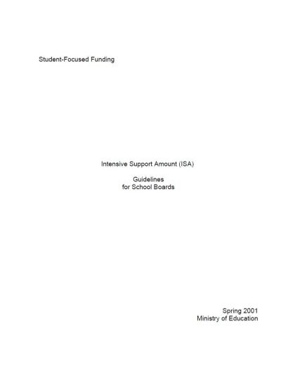 Image of the cover of publication titled  Intensive Support Amount (ISA) Guidelines for School Boards