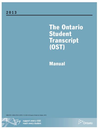 Image of the cover of publication titled  The Ontario Student Transcript (OST)