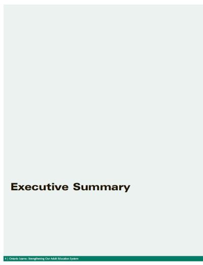 Image of the cover of publication titled  Ontario Learns: Executive Summary