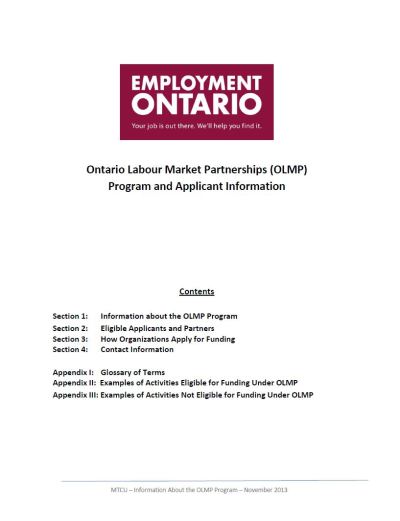 Image of the cover of publication titled  Ontario Labour Market Partnerships (OLMP)