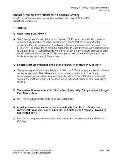 Image of the cover of publication titled  Ontario Youth Apprenticeship Program (OYAP)