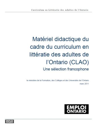 Image of the cover of publication titled  Materiel didactique du cadre du curriculum en litteratie des adultes de l