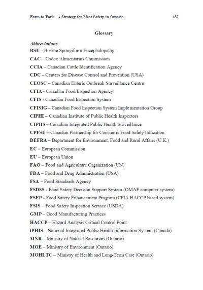 Image of the cover of publication titled  Farm to Fork: A Strategy for Meat Safety in Ontario: Glossary