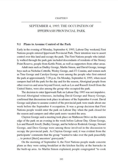 Image of the cover of publication titled  Report of the Ipperwash Inquiry: Chapter 9: September 4, 1995: The Occupation of Ipperwash Provincial Park