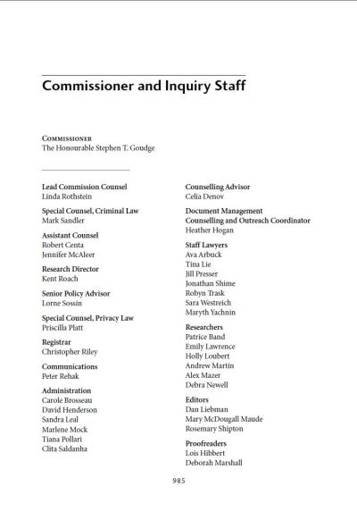 Image of the cover of publication titled  The Inquiry into Pediatric Forensic Pathology in Ontario: Commissioner and Inquiry Staff