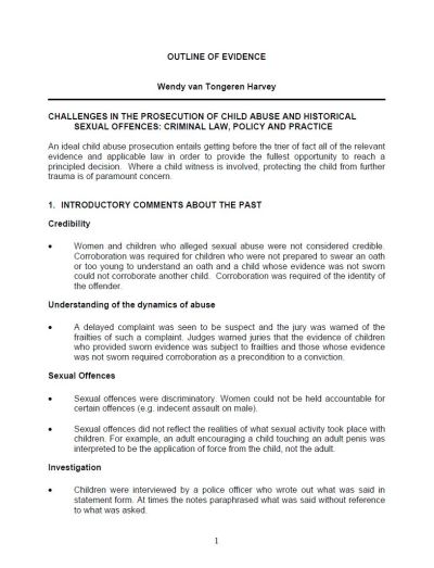 Image of the cover of publication titled  OUTLINE OF EVIDENCE: Wendy van Tongeren Harvey