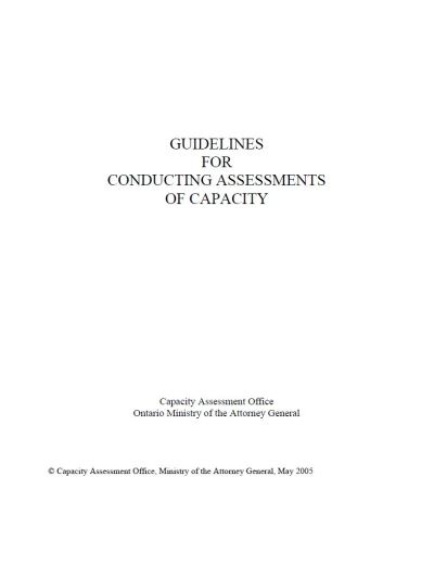 Image of the cover of publication titled  Guidelines for Conducting Assessments of Capacity