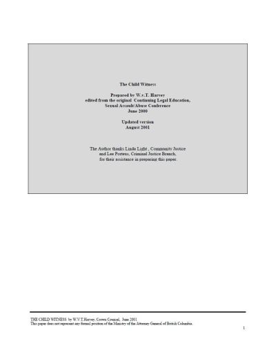 Image of the cover of publication titled  Child Witness Reference Chart