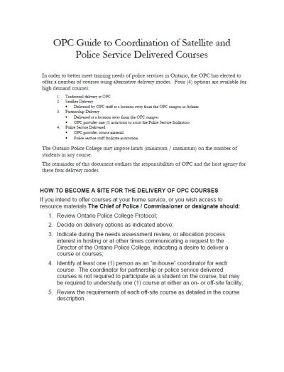 Image of the cover of publication titled  OPC Guide to Coordination of Satellite and Police Service Delivered Courses