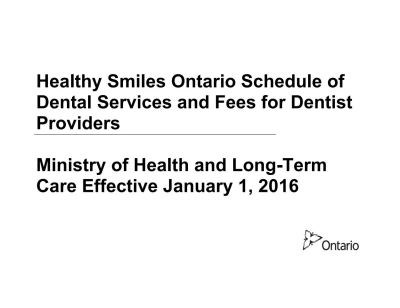 Image of the cover of publication titled  Healthy Smiles Ontario Schedule of Dental Services and Fees (Dentist Providers)