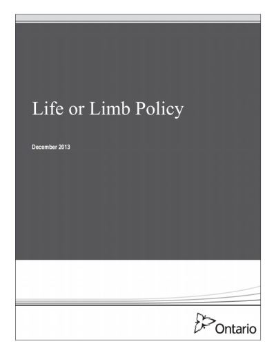 Image of the cover of publication titled  Life or Limb Policy