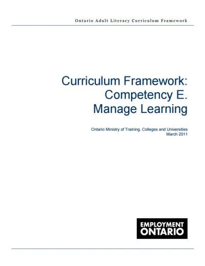 Image of the cover of publication titled  Curriculum Framework: Competency E. Manage Learning