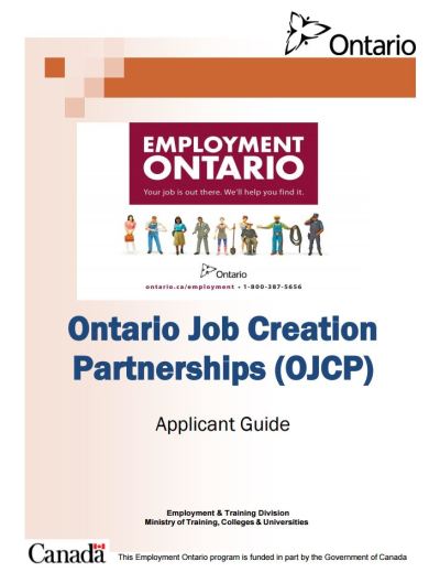 Image of the cover of publication titled  Ontario Job Creation Partnerships (OJCP) Applicant Guide