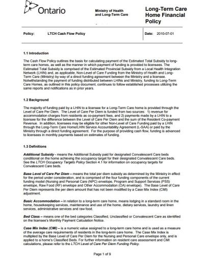 Image of the cover of publication titled  Policy: LTCH Cash Flow Policy