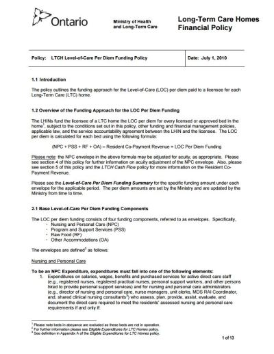 Image of the cover of publication titled  Policy: LTCH Level-of-Care Per Diem Funding Policy July 2010