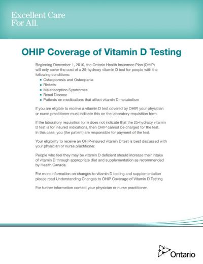 Image of the cover of publication titled  OHIP COVERAGE OF VITAMIN D Testing