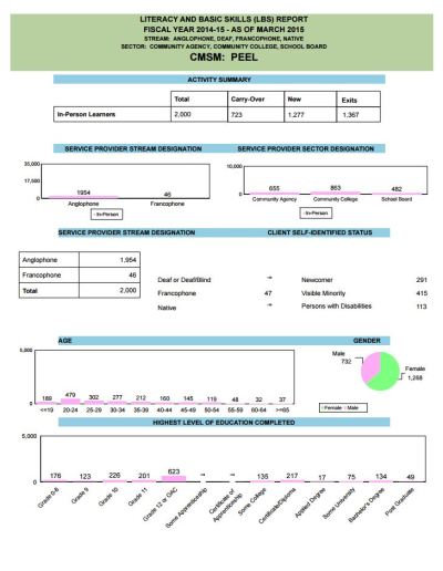 Image of the cover of publication titled  Literacy and Basic Skills (LBS) Report CMSM: Peel