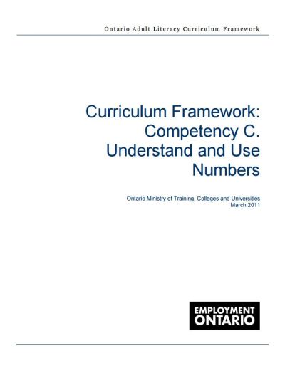 Image of the cover of publication titled  Ontario Adult Literacy Curriculum Framework: Competency C. Understand and Use Numbers