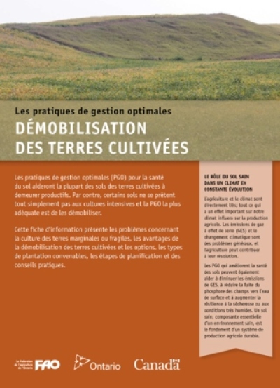 Image of the cover of publication titled  AF164 Pratiques de gestion optimales: D&eacute;mobilisation des terres cultiv&eacute;es