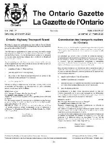 Image of the cover of publication titled Ontario Gazette Vol.153 - 12 - March 21, 2020