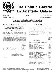 Image of the cover of publication titled Ontario Gazette Vol.153 - 18 - May 2, 2020