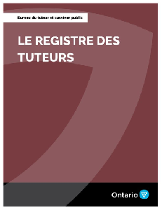 Image of the cover of publication titled Le Registre des tuteurs - Bureau du tuteur et curateur public