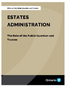 Image of the cover of publication titled Estates Administration - The Office of the Public Guardian and Trust