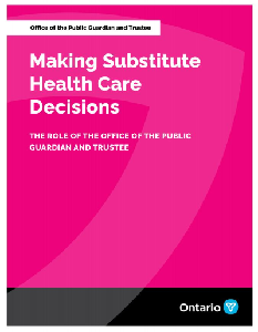 Image of the cover of publication titled Making Substitute Health Care Decisions - The Role of the Public Guardian and Trustee