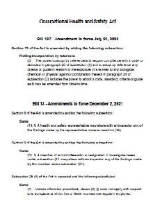 Image of the cover of publication titled  OHSA Bill 197,13 & 27 - Amendment