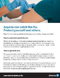 Image of the cover of publication titled  Anyone can catch the flu. Protect yourself and others - FLU Fact Sheet