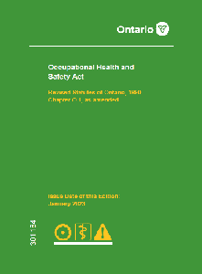 Image of the cover of publication titled Occupational Health and Safety Act (OHSA); January 2023
